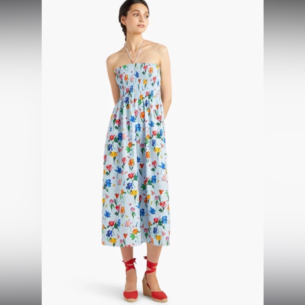 Hill House Home Lucy LT Blue Space Floral Halter Nap Dress. Sz XS New with Tags